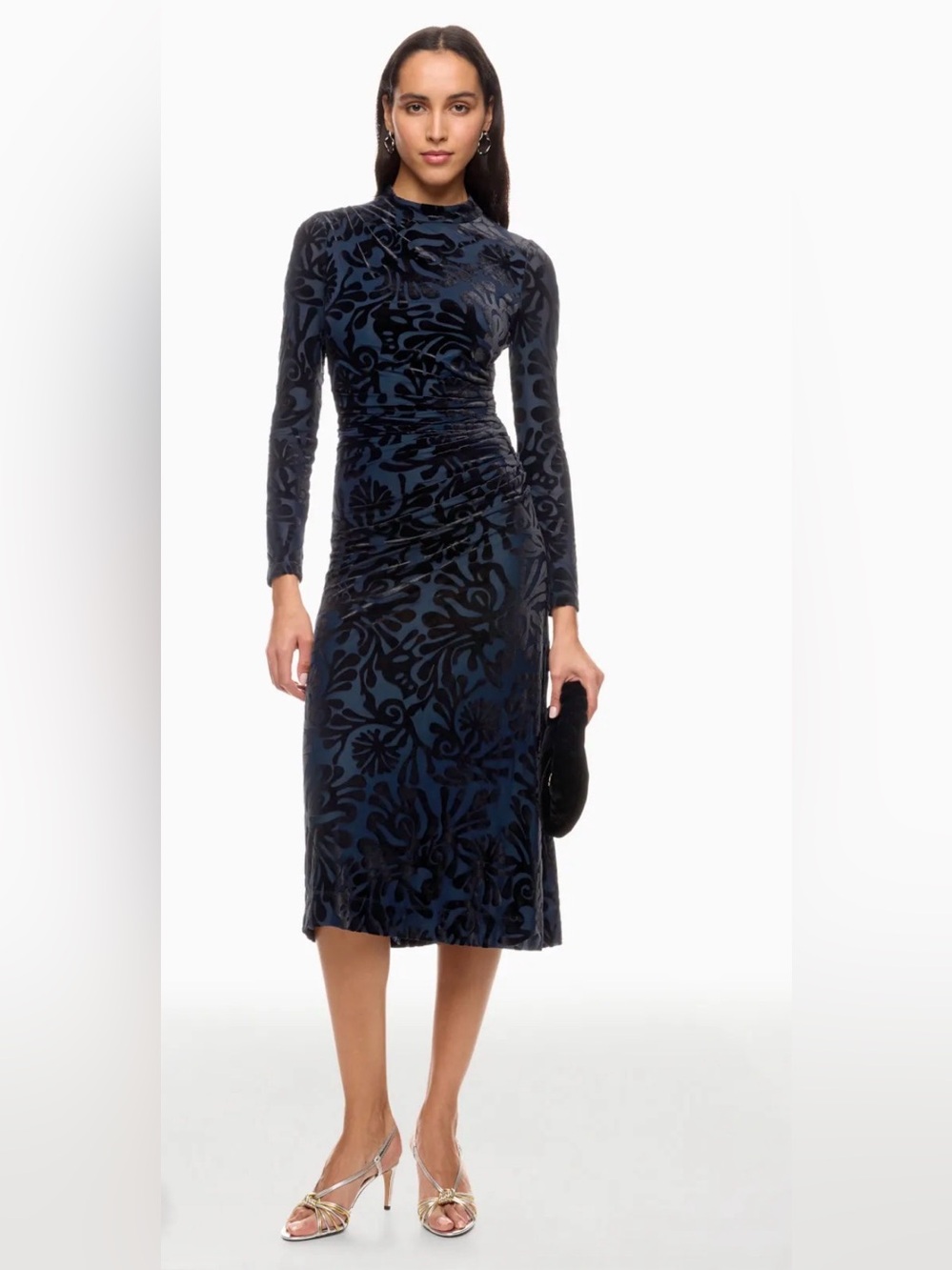 Sea New York Alia Stretch Burnout Velvet Midi Dress Navy Blue Black Nwt Xs